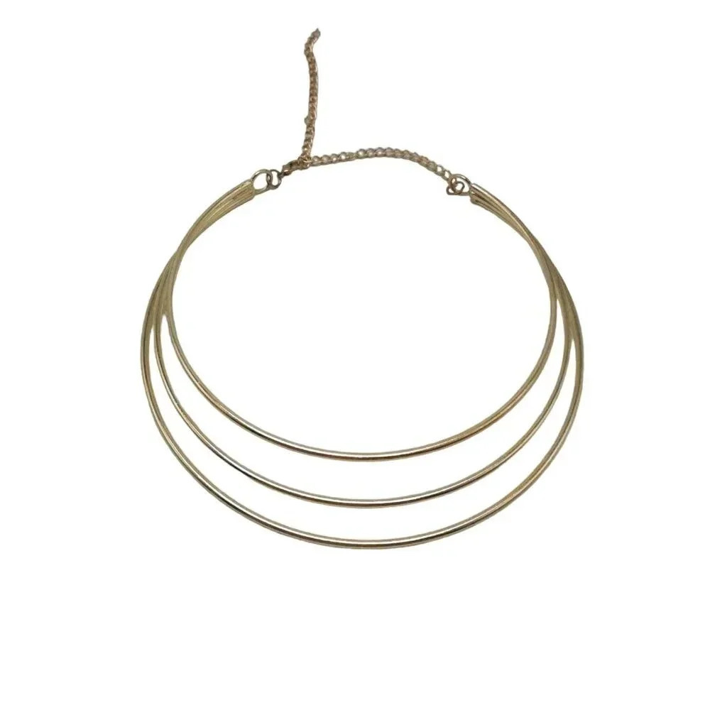 Multi-Layered Bib Collar Necklace Gold Tone Adjustable Extender Chain Vintage